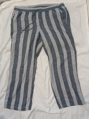 Old Navy XL Linen/Rayon Blue Striped Drawstring Pants